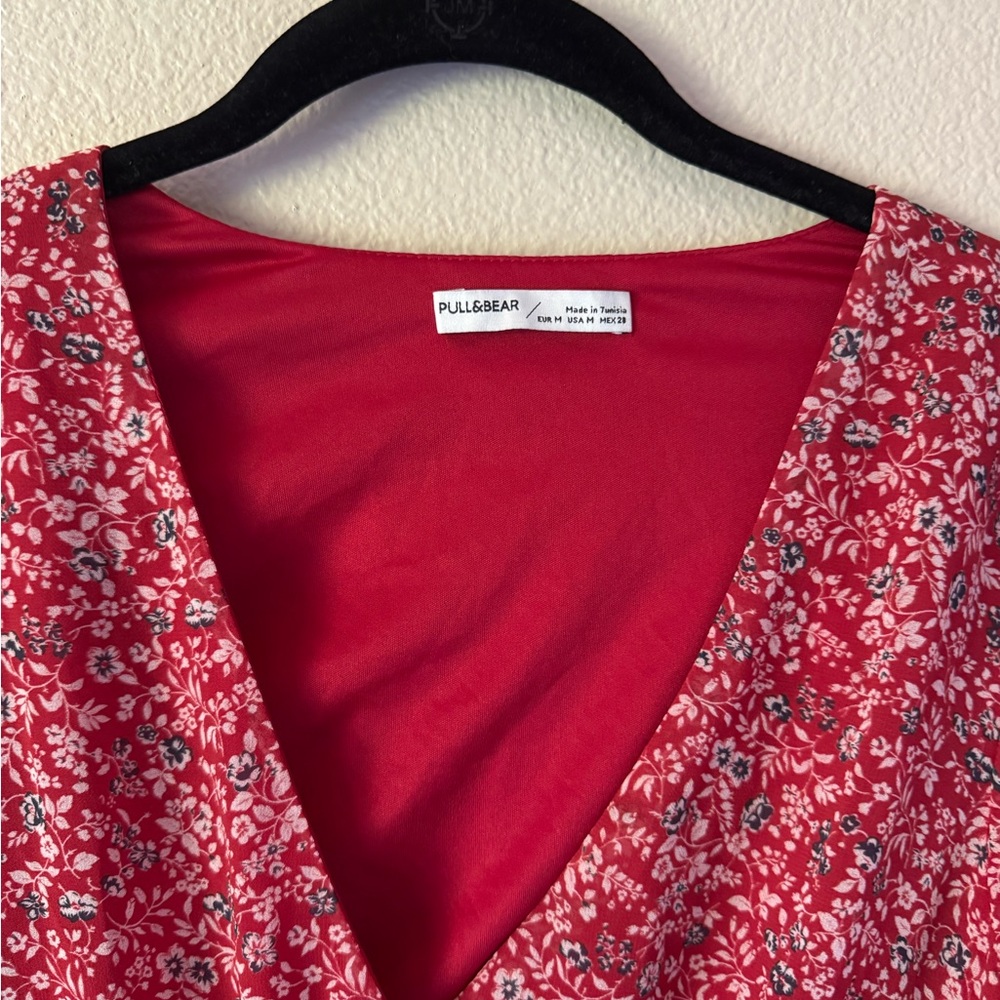 Pull&Bear Red Floral V-Neck Dress